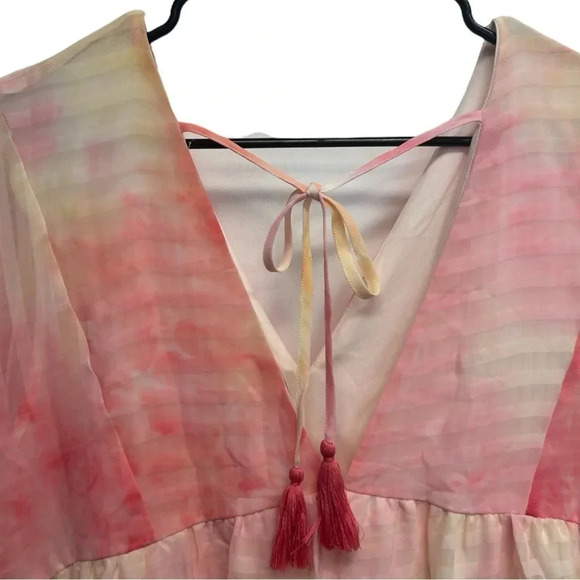 Entro Pink Lemon Yellow Tie Dye Mini Relaxed Fit Dress Beach Cover Up Size L - Picture 5 of 8